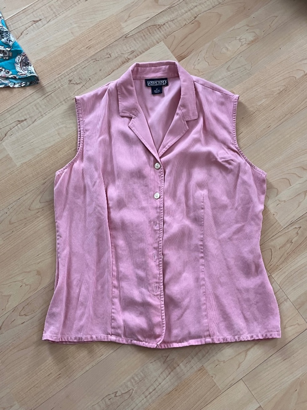 Women’s Lands End Pink Ribbed Button Up Sweater Vest Sleeveless Size 12 Tank Top